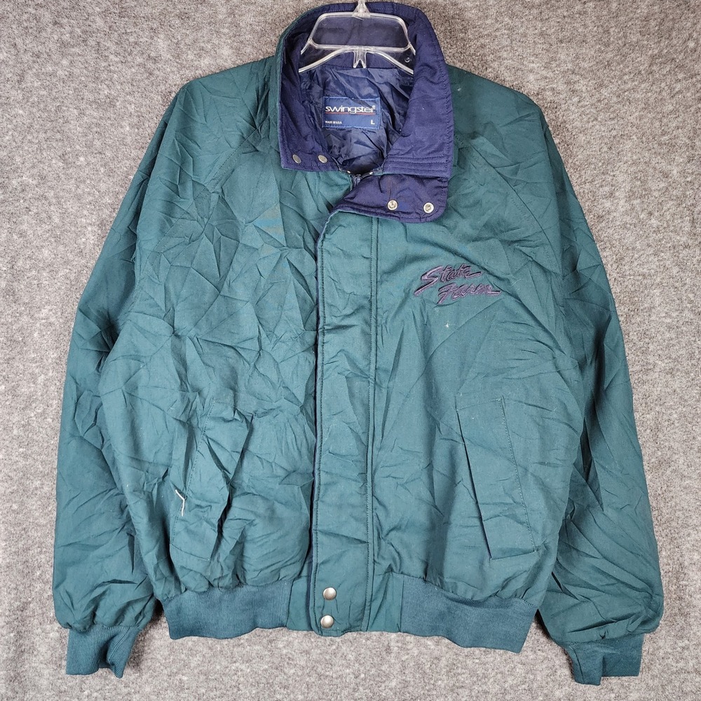 Swingster Jacket Mens L 6485 Green State Farm Corporate Bomber USA Made EUC